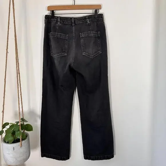 AMO Dock Pant 28 Vintage Black Wide Leg Jeans High Rise Button Fly